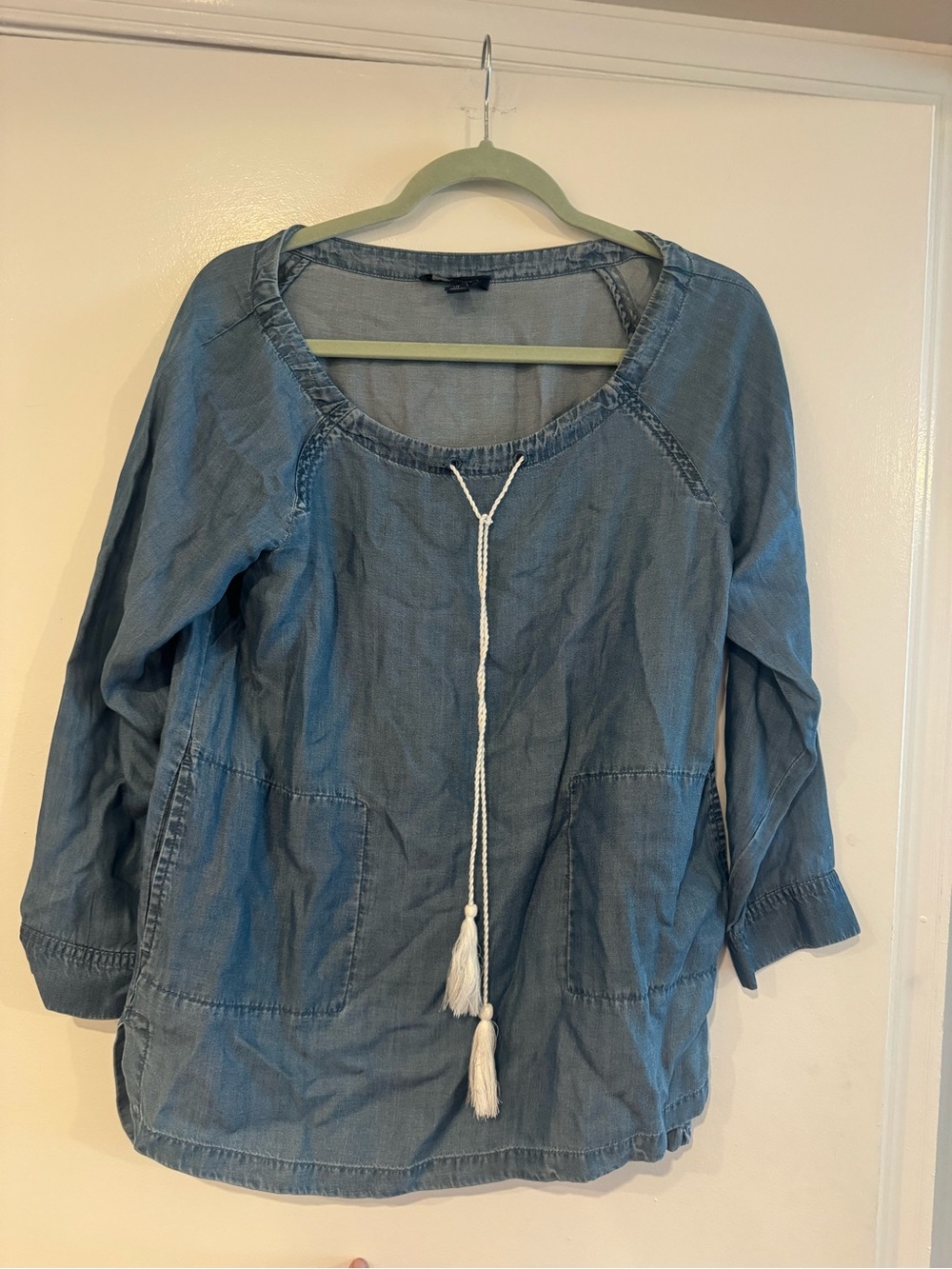 Tommy Hilfiger Light Denim Blue Tunic Top with Pockets – Women's Size Small